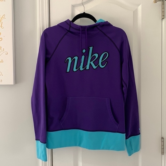 Nike Therma-Fit Purple & Turquoise Logo Pullover Hoodie Size M retro‎ colorful - Picture 1 of 12